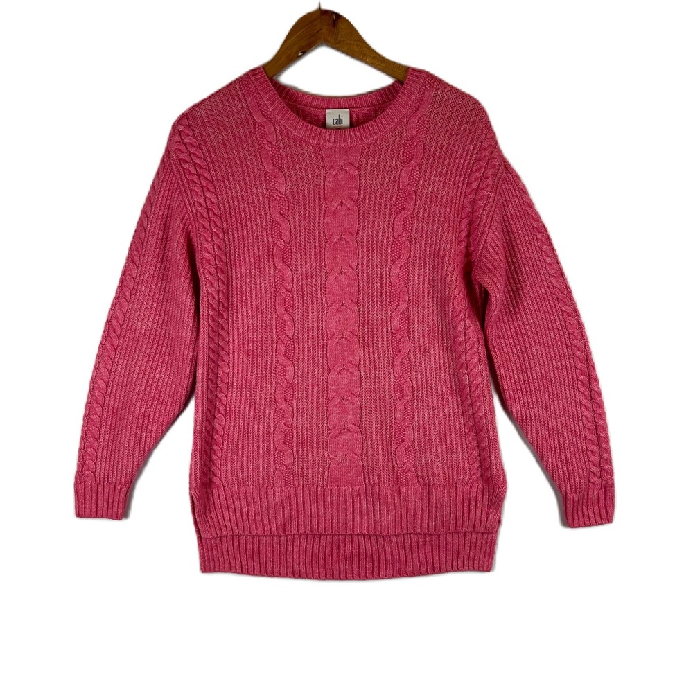 Cabi Cable Knit‎ Sweater Women XS Pink Cotton Blend Long Sleeve Elsa 4245